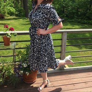 Calvin Klein Navy Floral Midi Shirt Dress
